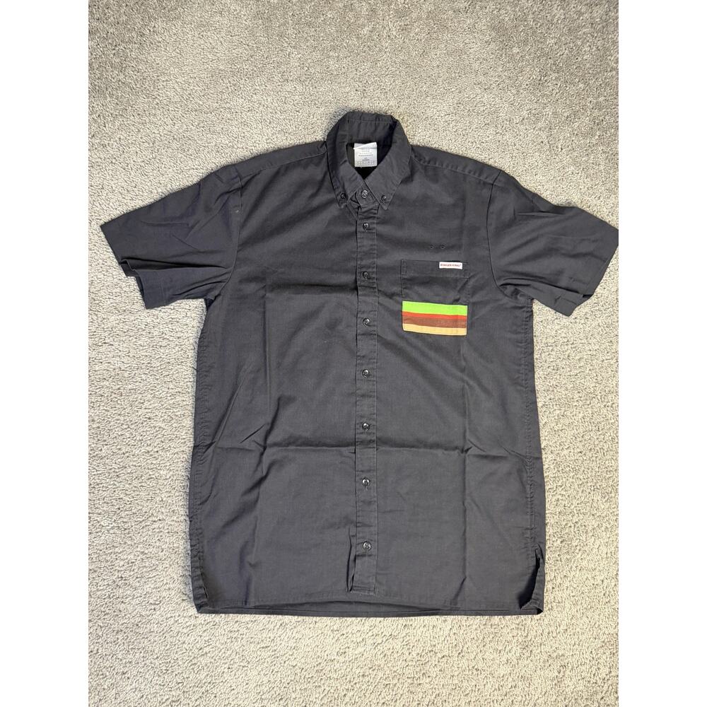 Burger King Shirt Mens M Black Manager Employee Short Sleeve Button Up Workwear